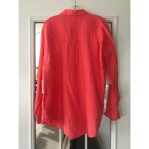 Time and Tru Womens Coral Textured Long Sleeve Button Down Shirt Top Size L - Picture 3 of 5